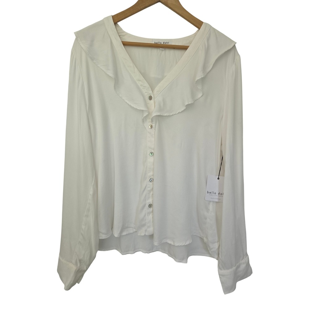 Bella Dahl Martini Long Sleeve Button Down Ruffle Blouse Womens L White NWT $158